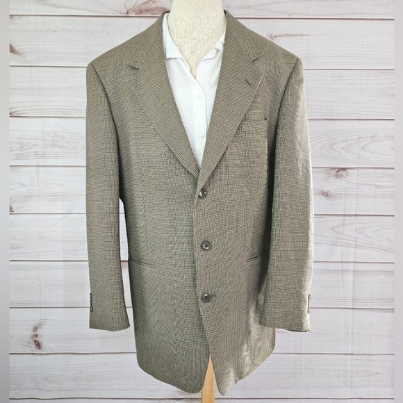Vintage Pierre Cardin Checkered Notched Lapel Blazer in Sage and Tan Size 44L - Picture 2 of 16